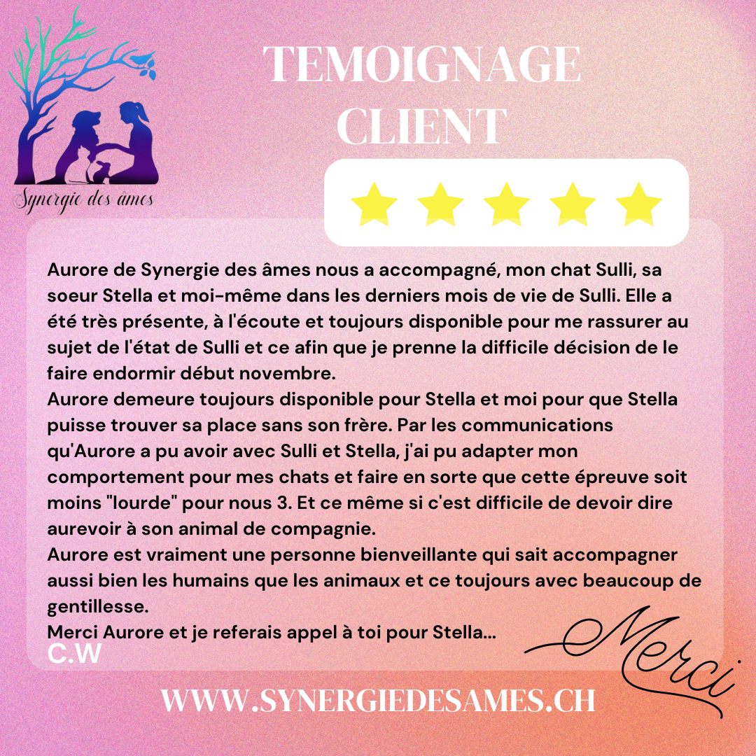 Client satisfait de la communication animale et accompagnement fin de vie