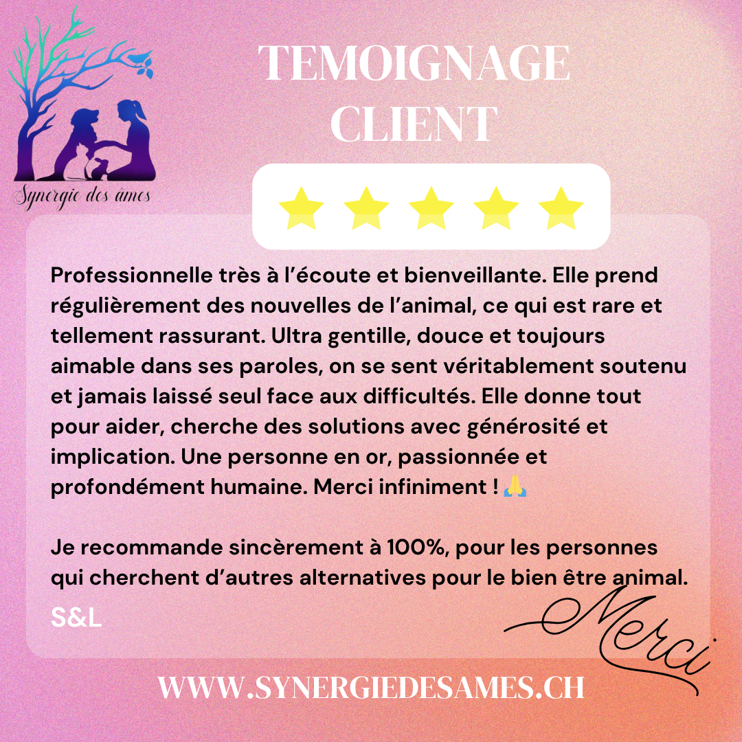 Témoignage client : communication animale pour Aska, Loky et Hawaï Client satisfait de la communication animale alors qu'il n'y croyait pas, problèmes de besoins hors lieu habituel et stress de l'animal et conseils naturels suite à une gastrite, anxiété et stress d'une meute de chiens