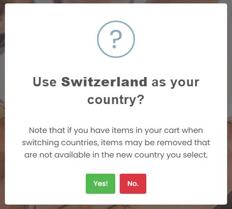 Sélectionnez votre pays, confirmez la Suisse Le système redemande de confirmer que votre sélection est bien la Suisse