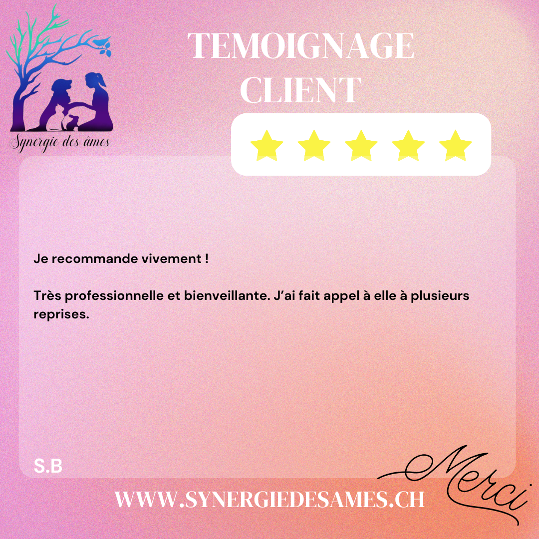 Retour client satisfait suite à des communicaitons animales et naturopathie animale, valais